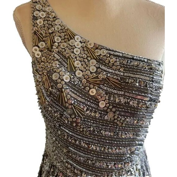 MAC DUGGAL Silver Embellished‎ One Shoulder A-Line Gown 5220 SZ 8 NWT $598 - Picture 7 of 8